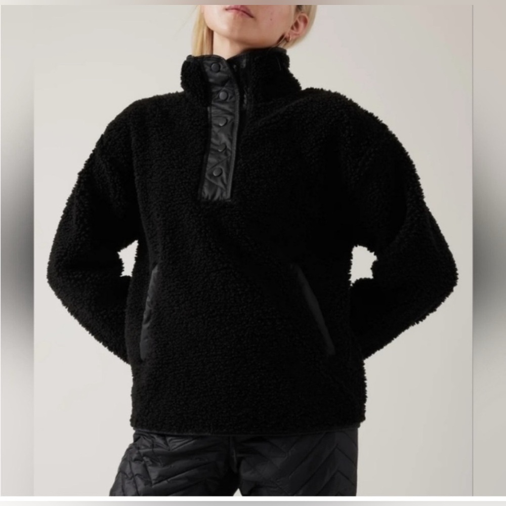 ATHLETA Cozy Sherpa Snap Oversized Sweatshirt Black Size XL